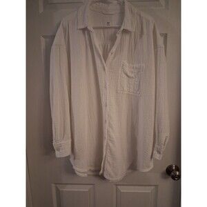 Aerie Button Down Shirt Womens Medium White Cotton Gauze Oversized Comfort